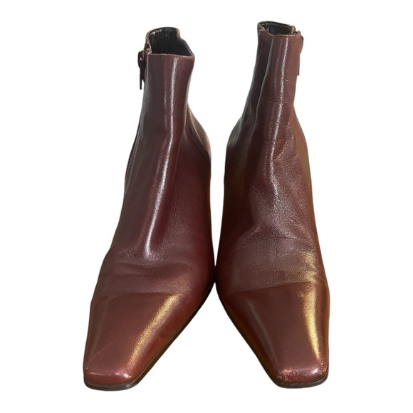 Etienne Aligner women’s  "Filly" Brown Patent Leather Square Toe Ankle Boots 7 M - Picture 2 of 12